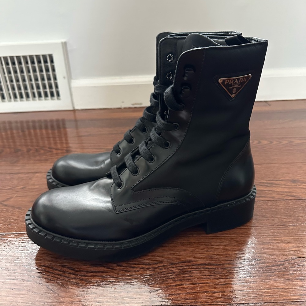 Prada Brush Leather and Renylon Boots
